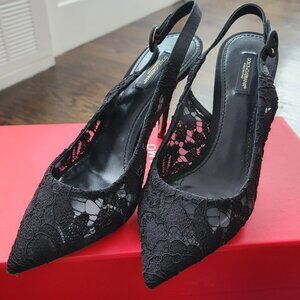 Dolce & Gabbana black lace slingback heel pumps